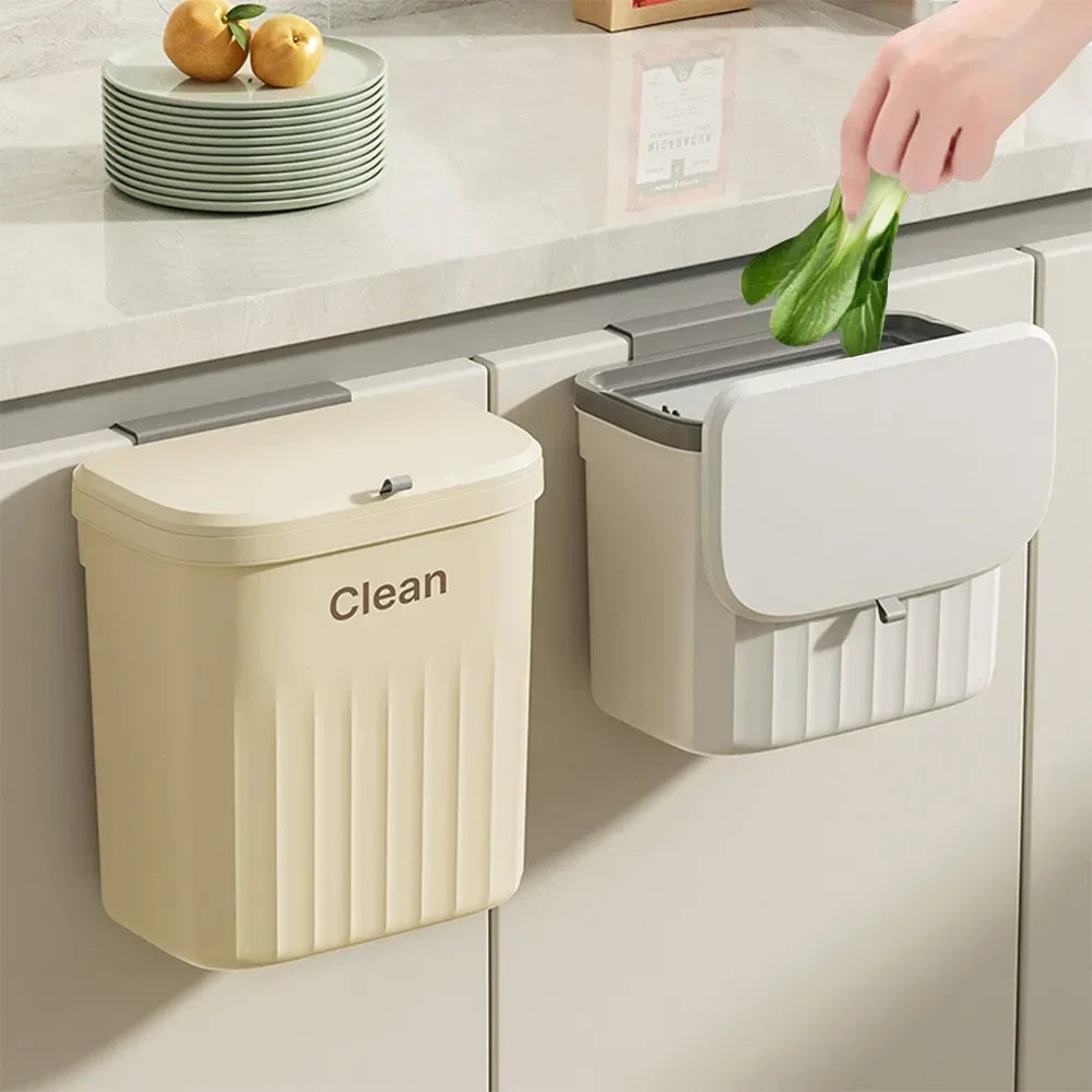 Kitchen Trash Can Wall Mounted Hanging Trash Bin With Lid Garbage